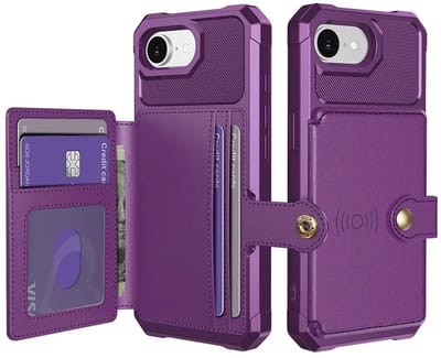 Portemonnee Hoesje Geschikt voor Apple iPhone 17e / 16e - Back Cover met Pasjeshouder - Telefoonhoesje voor Pinpas - Kaarthouder op Achterkant - Case met Magneet Paars