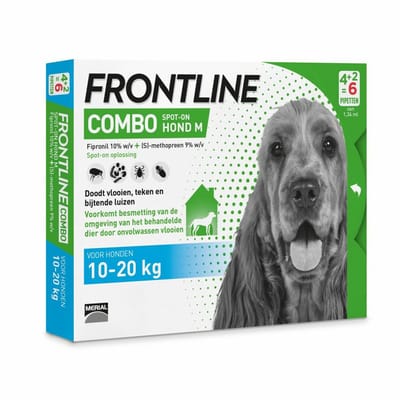 Frontline Combo Spot On Anti Vlooien en Teken Druppels Hond 10 - 20 kg - 2 x 6 pipetten - Voordeelverpakking