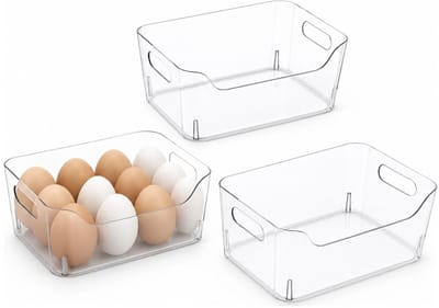 Excellent houseware Koelkast/keuken organizer mand/bak - 3x - transparant - kunststof - L30 x B21 x H13 cm - groente lade - 7 liter