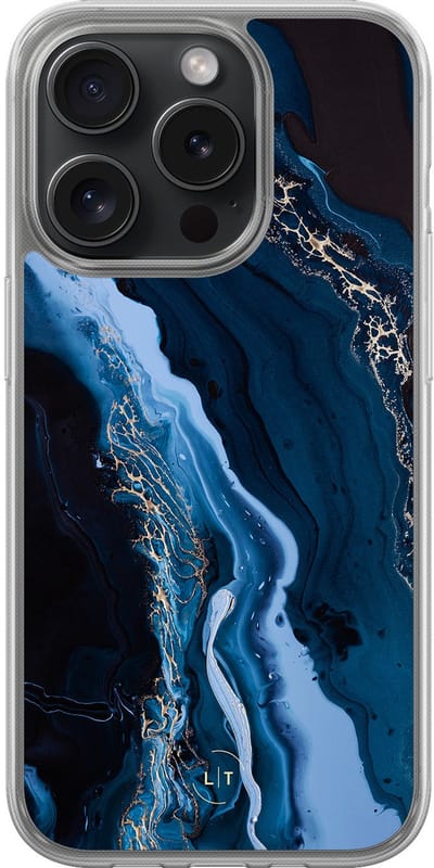 Hoesje geschikt voor iPhone 15 Pro - Marmer lagoon blauw - 2in1 backcover - Marmer - Blauw - Leuke Telefoonhoesjes