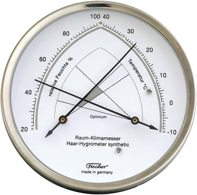 Klimaatmeter - Hygrometer Thermometer - Binnenklimaat Meten - Synthetisch Haar - Diameter 130 mm