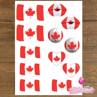 GetGlitterBaby® - Plak Tattoos Voetbal / Tijdelijke Tattoo Sticker / Nep Tatoeage / Gezicht en Lichaam Schmink Versiering - Canadese Vlag / Canada