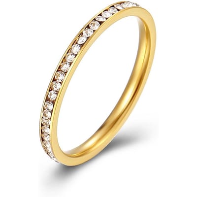 2mm Iced Out Bling CZ Ring Dames Goud Zilver Kleur Roestvrij Staal Kubieke Zirconia Trouw Verlovingsringen voor Vrouwen Sieraden Cadeau 8&As picture beige