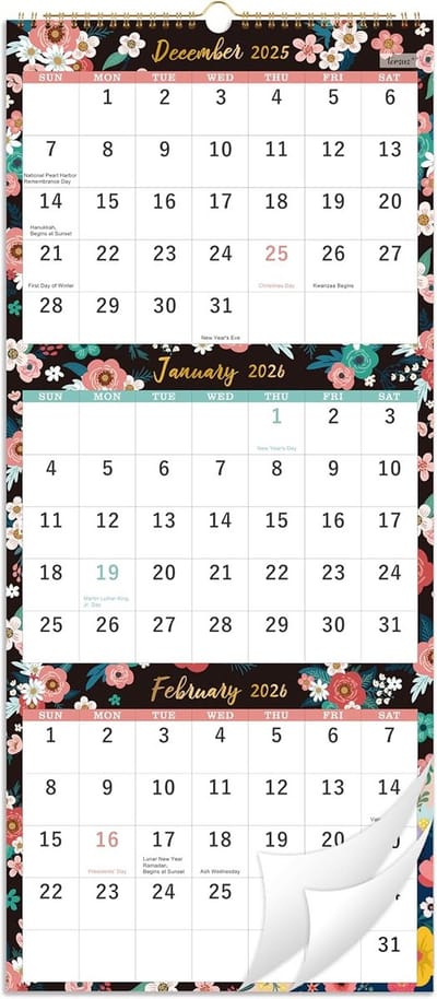 Grote 3-Maanden Wandkalender 2025 (Dec 2024 - Jan 2026) - Verticaal Maandoverzicht