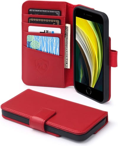 MobyDefend Hoesje - Geschikt voor iPhone SE (2020/2022) / iPhone 7 / iPhone 8 - Luxe Leren Wallet Bookcase - Rood