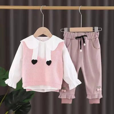 Babykleding voor meisjes 0-5 jaar Oud Meisje Koreaans Schattig Lente- en Herfstkleding Lange Mouw Trui Vest Driedelig 73