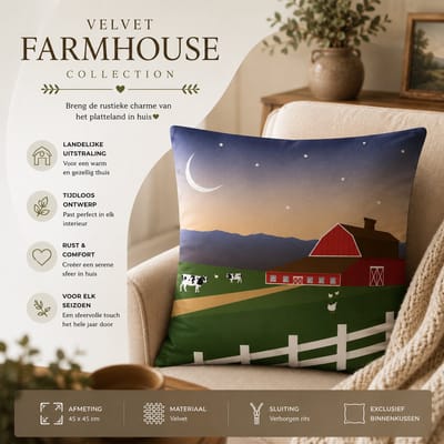 Velvet Farmhouse Collection Kussenhoes - Boerderij - 45x45 cm