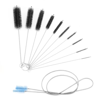 Dailygoods- Reinigenborstels 11 Stuks - Flexibele Buisborstel 155 cm - Nylon Borstelset - Roestvrij Staal Handvat - Geschikt voor Aquarium en Flessen