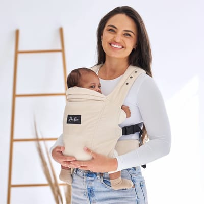 ROOKIE Baby Premium Elite draagzak - Design buikdrager en rugdrager - Comfortabel en ergonomisch baby spullen - Babydrager vanaf Geboorte - Ook voor Peuter - Biologisch katoen (Cord Ivory)