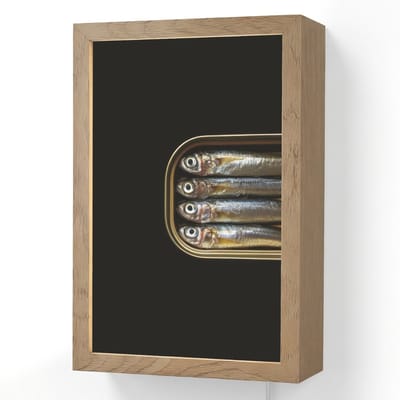 Wandlamp 20x30 cm - Oplaadbaar - Sardines - Blik - Zwart - Vissen - Wandlampen binnen woonkamer - Slaapkamer lamp met kabel - Decoratieve nachtlamp - Vloerlamp snoer
