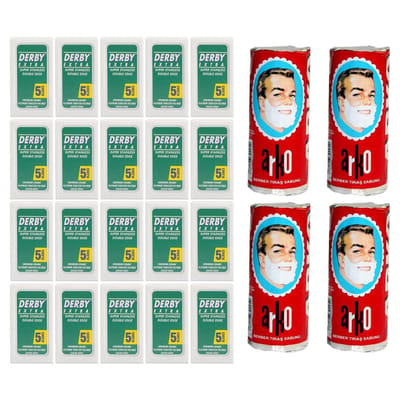 Derby double edge blades 20-pack met gratis arko scheerzeep (4st) - klassiek scheermes - scheermesjes