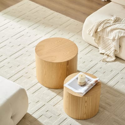 MODFU Ronde Nesttafels - Ruimtebesparend - Voor Woonkamer - MDF - Naturel