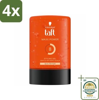 Taft - Maxx Power 8 - Styling Gel - Langdurige fixatie - 300 ml - Voordeelverpakking - 4 stuks - Taft gel - Sterke hold