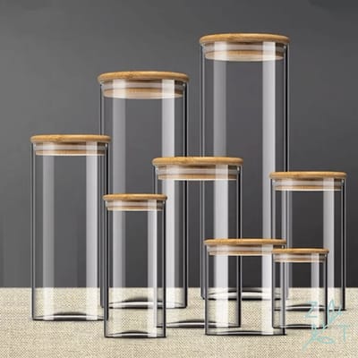 ZijTak - Voorraadpotten - Set - 7 stuks - Transparant - Weck - Weckpot - Glas - Bamboe - Hoogwaardig