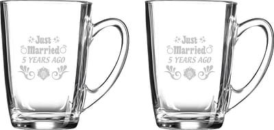 Gegraveerde set Theeglazen 32cl Just Married 5 years ago