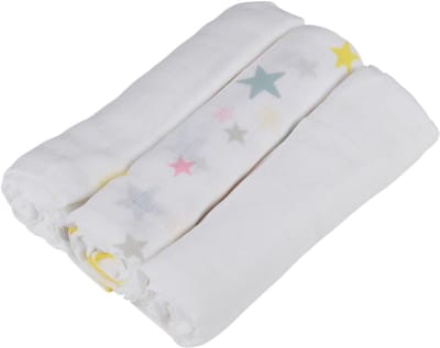 Set van 3 Katoenen Luiers 70x70 cm met Print en Effen Grijsblauw