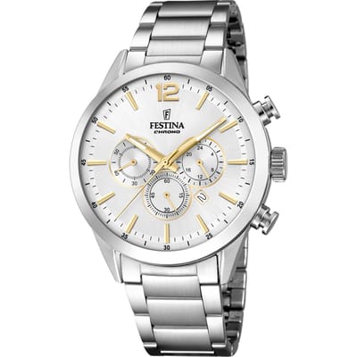 Festina F20343/1 Chrono Sport Chronograaf - Horloge - Staal - Zilverkleurig - Ø 43,5 mm