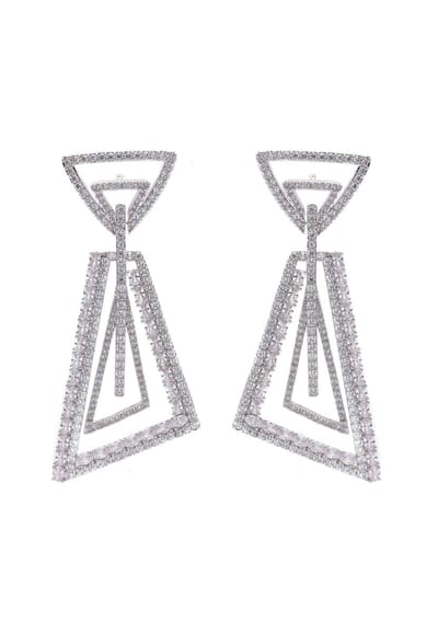 AVANT-GARDE PARIS Dangle earrings - geometrisch ontwerp met glinsterende stenen - 1 paar - rhodium plating