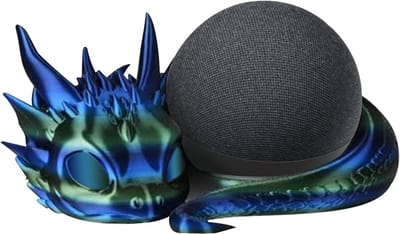 Drakenstandaard Luidspreker - Unieke Houder Decoratie - Desktop Geluid - 3D Geprint Design - 20.5x19.1x9.4 cm - Blauw