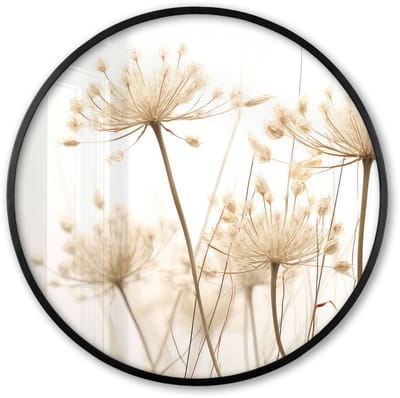 Poster in lijst Rond - Fotolijst 60x60 cm - Posters - Bloemen - Wit - Zonlicht - Ronde posterlijst zwart - Decoratie - Wanddecoratie woonkamer - Muurdecoratie slaapkamer