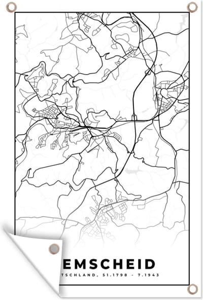 Muurdecoratie Stadskaart - Remscheid - Plattegrond - Kaart - 120x180 cm - Tuinposter - Tuindoek