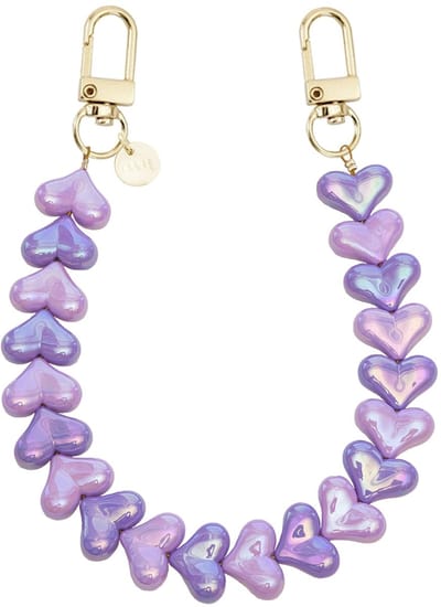 xoxo Wildhearts telefoonkoord - Funky Hearts Charm Cord (Pink & Purple Metallic) - Geschikt voor iPhone - Geschikt voor Samsung - Universeel Phone Cord - Telefoonketting - Bedeltje voor telefoon - Telefoonhanger - Ketting met hartjes - Roze en Paars