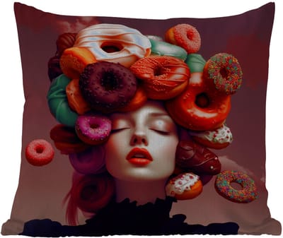 Tuinkussen - Vrouw - Donuts - Kleurrijk - 40x40 cm - Weerbestendig