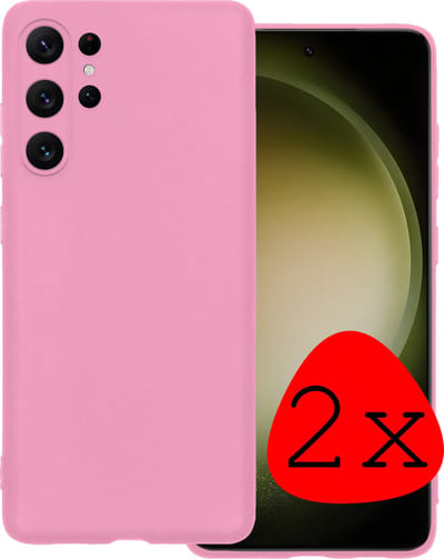 Hoesje 2 Stuks - Geschikt voor Samsung Galaxy S23 Ultra - Sterk & Shockproof - Case Siliconen - Back Cover - Telefoon Hoes - Lichtroze