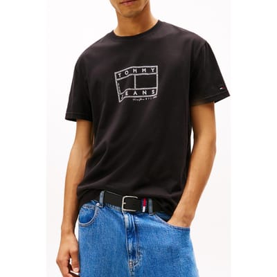 Tommy Hilfiger Tjm Regular Center Flag Tee Black Taglia: S | T-shirt stampate Outlet | Uomo | Nero
