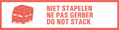 Niet stapelen 3-talig sticker, oranje wit 200 x 50 mm
