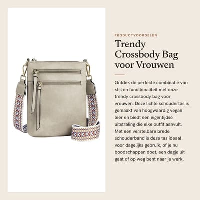 Dailygoods- Crossbody Bag Lichtgewicht - Schoudertas Dames - Vegan Leer - Medium Formaat 20cm x 17.5cm x 4.5cm - Verstelbare Schouderband - Crème Grijs/Bruin