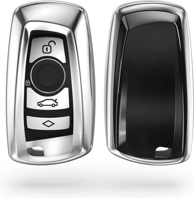 kwmobile autosleutel hoesje geschikt voor BMW 3-knops draadloze autosleutel (alleen Keyless Go) hoes - TPU autosleutel behuizing - Beschermende auto sleutel case - Sleuteletui in hoogglans zilver