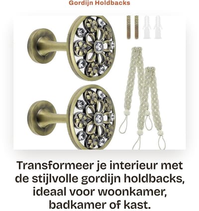 Dailygoods- Gordijnholdbacks Vintage Retro - 2 Stuks - Zinklegering - Wandmontage - Gordijnhaakjes - Gordijntiebacks - Schokbestendig - Gordijnhaak