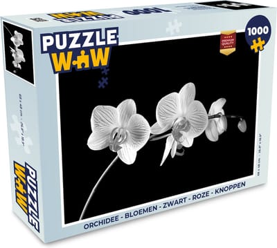 Puzzel Orchidee - Bloemen - Zwart - Roze - Knoppen - Legpuzzel - Puzzel 1000 stukjes volwassenen