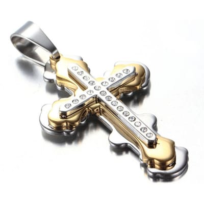 POMOiii Europees en Amerikaans Tide Classic Cross Hanger met Diamanten Titanium Stalen Ketting Mannen Sieraden gray