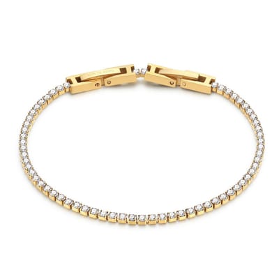 Twice As Nice Armband in goudkleurig edelstaal, tennis, witte zirkonia steentjes 15cm+3cm