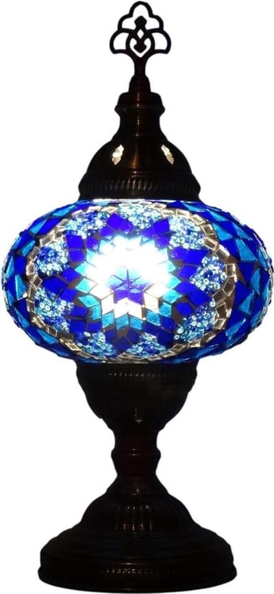 Oosterse lamp - mozaïek tafellamp 13 cm - handgemaakt - messing beslag - kleurrijk design