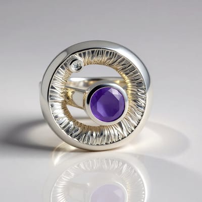 Cavill - Zilveren ring 925 Sterling met Lavendel Jade 1,216 ct & Witte Topaas 0,032 ct - Rond Edelsteen - Elegant Modern Design - Monosono Collection