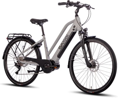 SAXXX 28 inch Comfort E-bike - 250W middenmotor - 522Wh geïntegreerde uitneembare accu - tot 100 km bereik - 95% Vooraf Geassembleerd - lekbestendige banden - bagagedrager en spatborden - ideaal voor woon-werkverkeer en toertochten - zilver