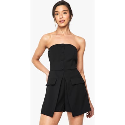 boohoo Dames Bandeau Playsuit met knoopdetail | Zwart | Maat: 36