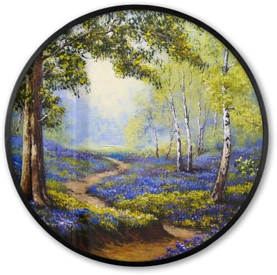 Poster in lijst Rond - Fotolijst 60x60 cm - Posters - Schilderij - Natuur - Bos - Bloemen - Olieverf - Ronde posterlijst zwart - Decoratie - Wanddecoratie woonkamer - Muurdecoratie slaapkamer