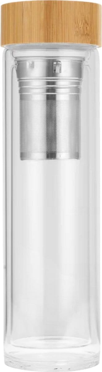 Dubbelwandige Thee Fles 500 ML - Reizen - Werk - Theefles - Glas - Mixer