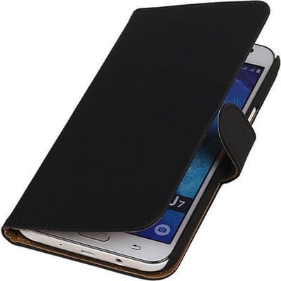 Samsung Galaxy J7 Effen Booktype Wallet Hoesje Zwart - Cover Case Hoes