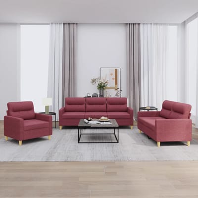 vidaXL - 3-delige - Loungeset - met - kussens - stof - wijnrood