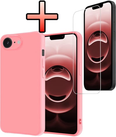 Hoesje - Met Screenprotector - Geschikt voor Apple iPhone 16e / 17e - Sterk & Shockproof - Back Cover - Siliconen Case - Telefoon Hoes - Lichtroze