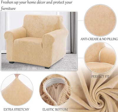 Fluwelen Zachte En Dikke Sofa Hoes Antislip Stijlvolle Hoes Voor Meubels Fluwelen Hoes Voor Hoesjes Stijlvolle Moderne Hoes Voor Fluwelen Pluche Meubels(1-Zits, Zand Kleur)