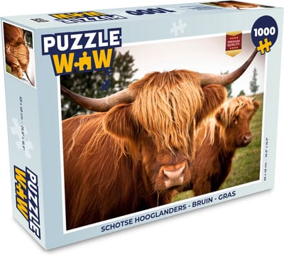 Puzzel Schotse Hooglanders - Bruin - Gras - Legpuzzel - Puzzel 1000 stukjes volwassenen