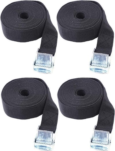 DW4Trading Spanband met Gesp 3 Meter - Sjorband - Bagagegordel - Set van 4 Stuks - 25 mm Breed - Zwart