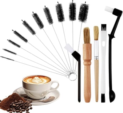 Dailygoods- Koffiereinigingsborstelset 15 stuks - Barista-kwasten - Harde/zachte Borstelharen - Houten Handvat - Duurzaam - Geschikt voor Koffiemachines - Borstelset