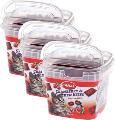Sanal Cranberry & Chicken Bites - Kat - Snack - Gesteriliseerde katten - 3 x 75 gr